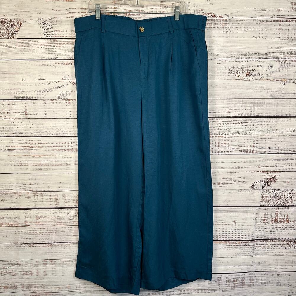 TORRID NWT Pull On Linen Blend Wide Leg Pants Teal Blue Career Flowy Womens 18S